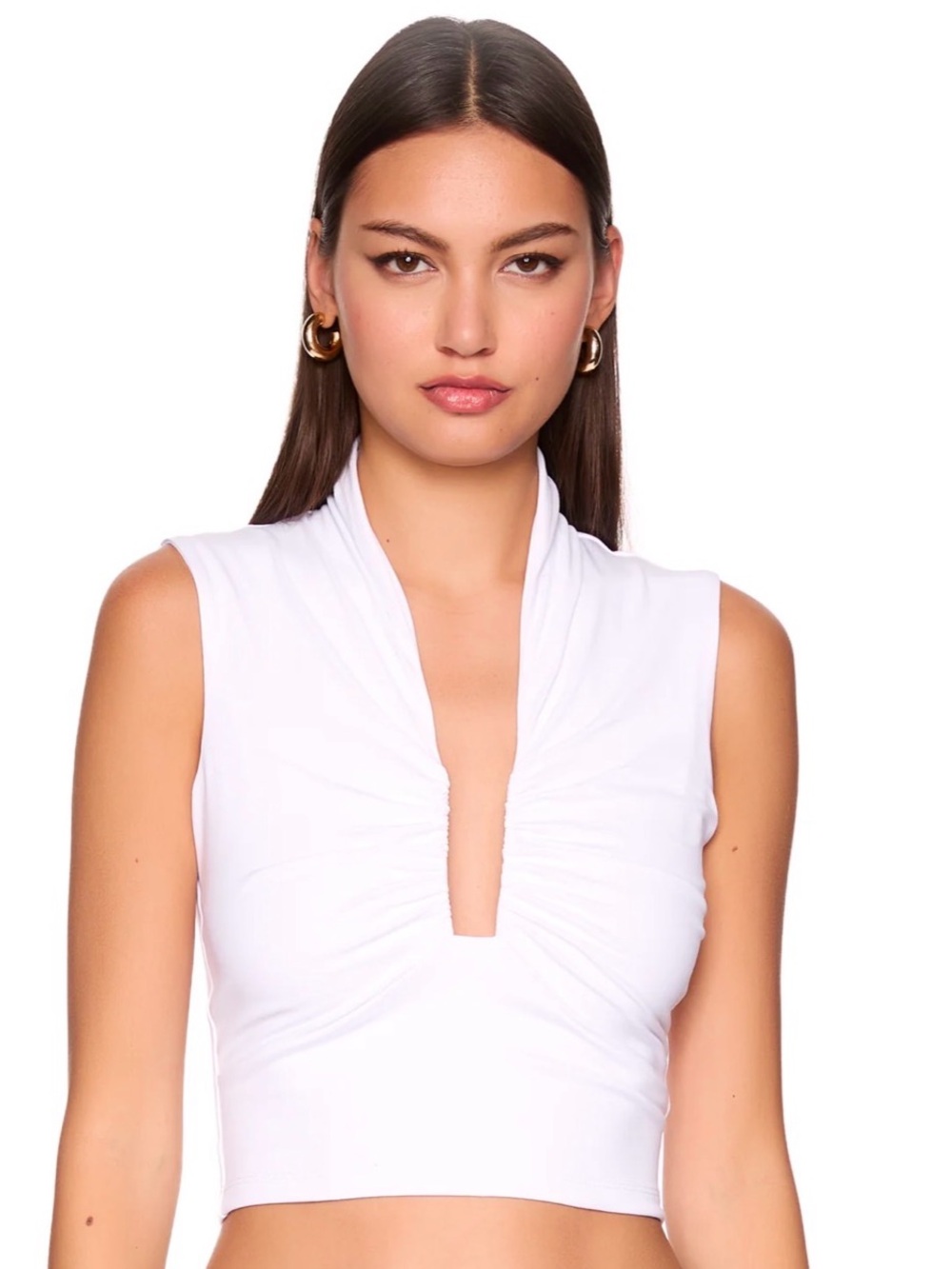 Susana Monaco White Sleeveless Wire V-Plunge Crop Top - Sold out